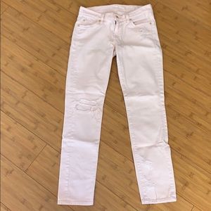 7 For All Mankind blush skinny distressed jeans